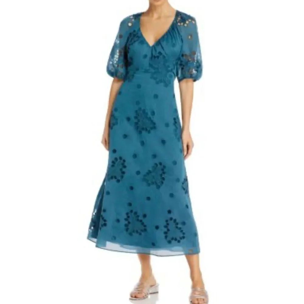 Rebecca Taylor honeysuckle eyelet green midi dress size 8